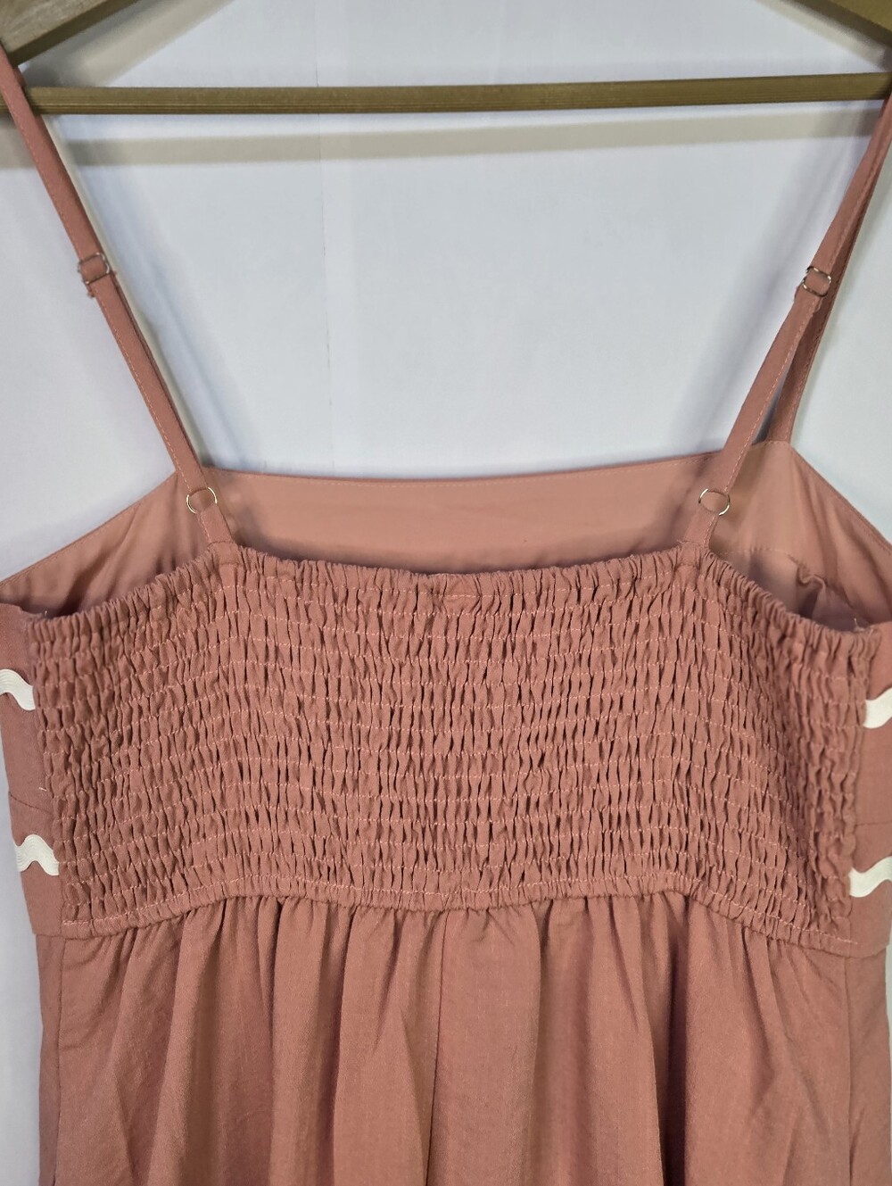 PRETTY GATDEN Size S Cottagecore Rustic Coral Maxi Dress, White Ric Rac Trim NWT - Picture 6 of 11